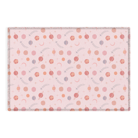 Little Arrow Design Co Planets Outer Space on pink Outdoor Rug