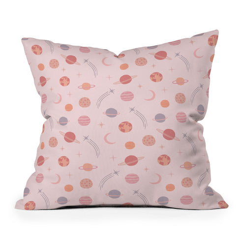 Little Arrow Design Co Planets Outer Space on pink Outdoor Throw Pillow