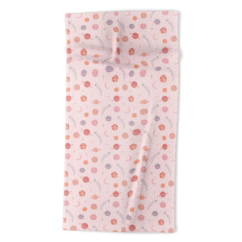 Little Arrow Design Co Planets Outer Space on pink Beach Towel