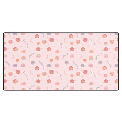 Little Arrow Design Co Planets Outer Space on pink Desk Mat