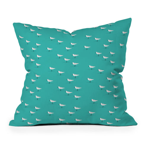 Little Arrow Design Co Sandpipers on teal Outdoor Throw Pillow