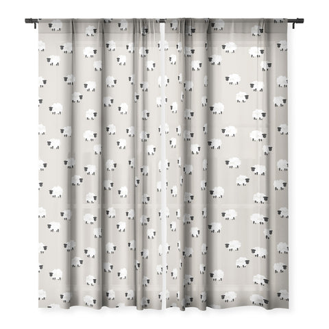 Little Arrow Design Co sheep on beige Sheer Window Curtain
