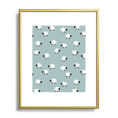 Little Arrow Design Co sheep on dusty blue Metal Framed Art Print