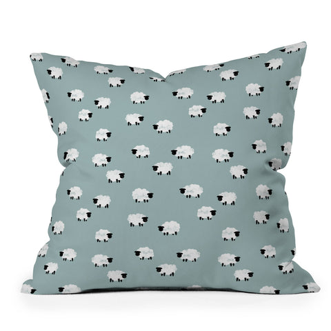 Little Arrow Design Co sheep on dusty blue Throw Pillow