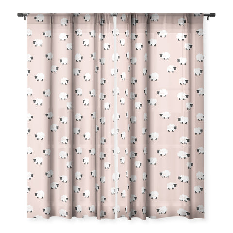 Little Arrow Design Co sheep on dusty pink Sheer Window Curtain