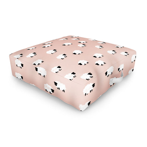 Little Arrow Design Co sheep on dusty pink Outdoor Floor Cushion