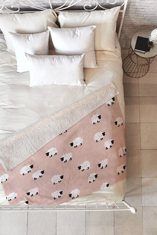 Little Arrow Design Co sheep on dusty pink Fleece Throw Blanket