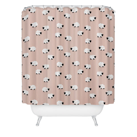 Little Arrow Design Co sheep on dusty pink Shower Curtain