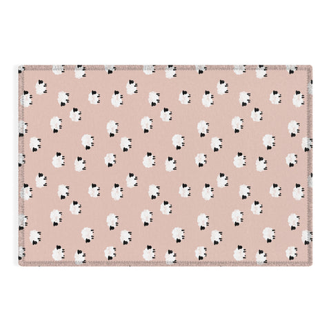 Little Arrow Design Co sheep on dusty pink Outdoor Rug