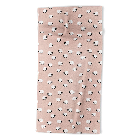 Little Arrow Design Co sheep on dusty pink Beach Towel