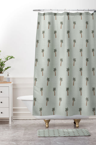 Little Arrow Design Co simple palm trees sage Shower Curtain And Mat