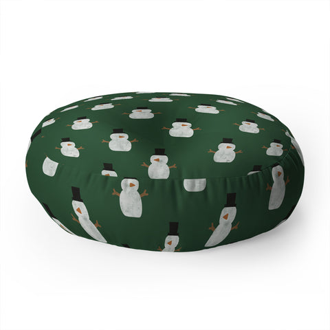Little Arrow Design Co simple snowmen dark green Floor Pillow Round