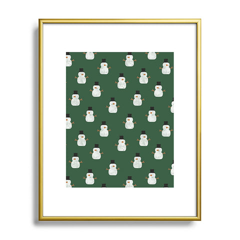 Little Arrow Design Co simple snowmen dark green Metal Framed Art Print