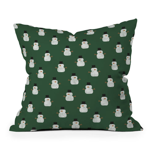 Little Arrow Design Co simple snowmen dark green Outdoor Throw Pillow