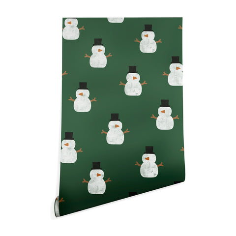Little Arrow Design Co simple snowmen dark green Wallpaper