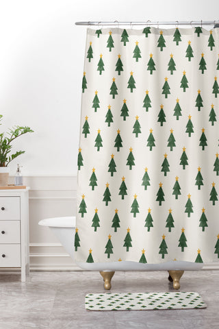 Little Arrow Design Co simple xmas trees on cream Shower Curtain And Mat