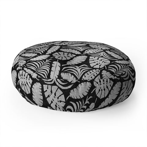 Little Arrow Design Co tropical leaves charcoal Floor Pillow Round