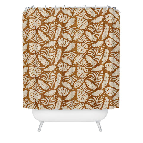 Little Arrow Design Co tropical leaves honey Shower Curtain