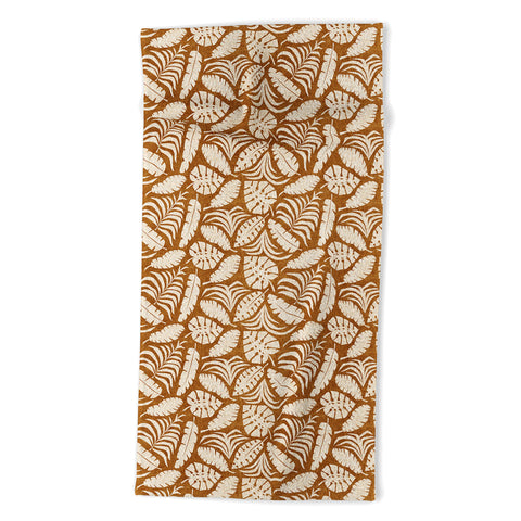 Little Arrow Design Co tropical leaves honey Beach Towel