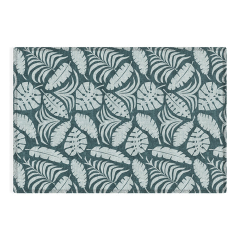 Little Arrow Design Co tropical leaves teal Outdoor Rug