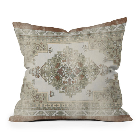 Little Arrow Design Co turkish floral sage brown Outdoor Throw Pillow