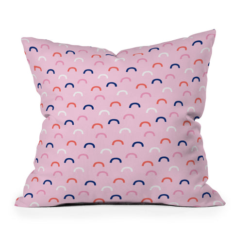 Little Arrow Design Co unicorn dreams deconstructed rainbows on pink Outdoor Throw Pillow