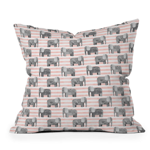 Little Arrow Design Co watercolor elephants on stripes Outdoor Throw Pillow