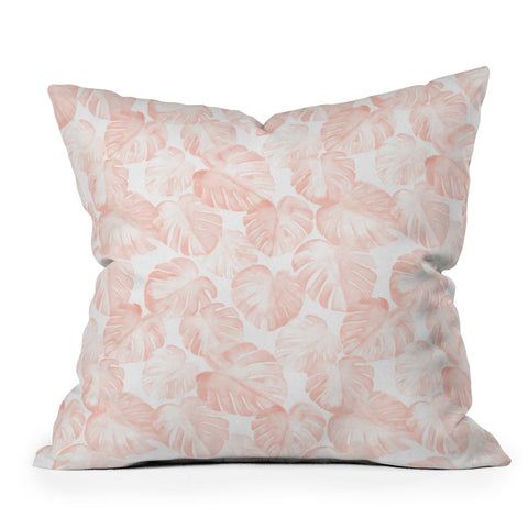 Little Arrow Design Co watercolor monstera in dusty pink Outdoor Throw Pillow