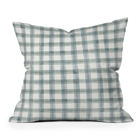Little Arrow Design Co watercolor plaid muted blue Outdoor Throw Pillow