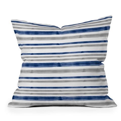 Little Arrow Design Co Watercolor Stripes Grey Blue Outdoor Throw Pillow