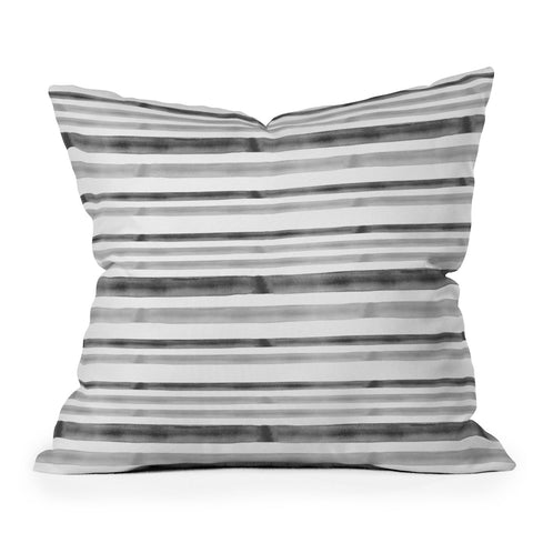 Little Arrow Design Co Watercolor Stripes in Grey Outdoor Throw Pillow