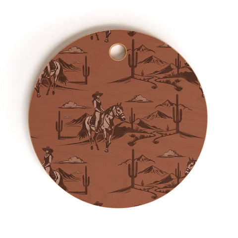 Little Arrow Design Co western cowgirl toile in rust Cutting Board Round