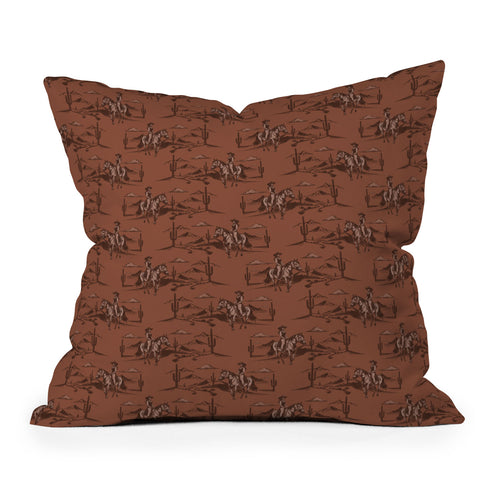 Little Arrow Design Co western cowgirl toile in rust Throw Pillow