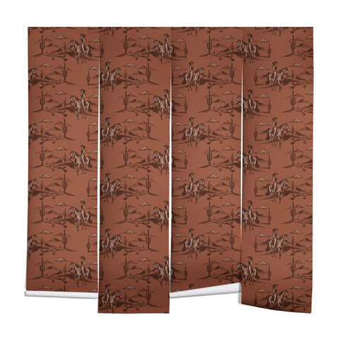 Little Arrow Design Co western cowgirl toile in rust Wall Mural