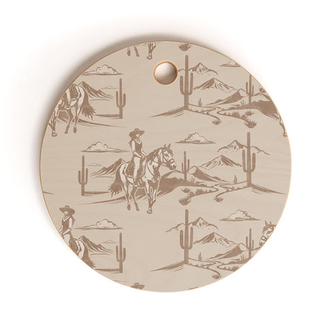 Little Arrow Design Co western cowgirl toile in tan Cutting Board Round