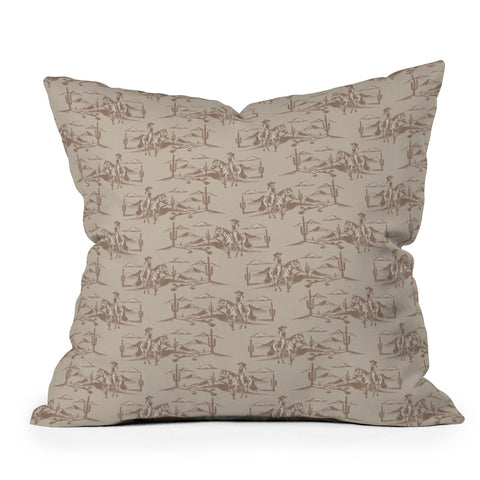 Little Arrow Design Co western cowgirl toile in tan Throw Pillow