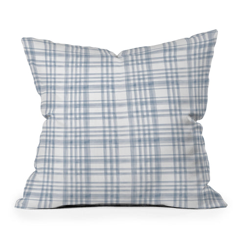 Little Arrow Design Co Winter Watercolor Plaid Blue Outdoor Throw Pillow