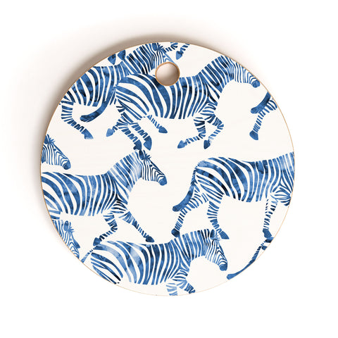 Little Arrow Design Co zebras in blue Cutting Board Round