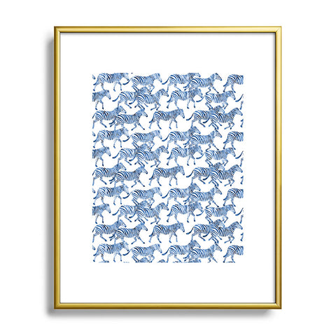 Little Arrow Design Co zebras in blue Metal Framed Art Print