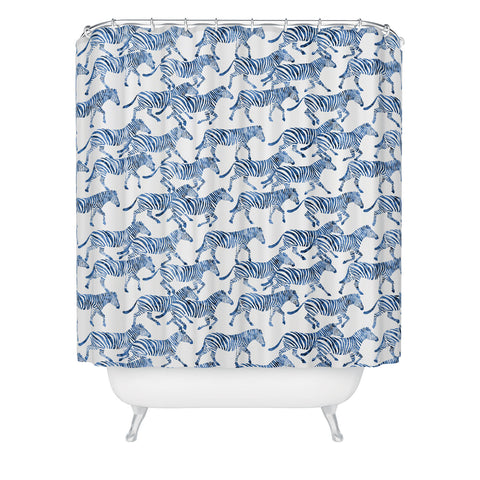 Little Arrow Design Co zebras in blue Shower Curtain