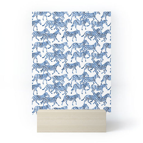 Little Arrow Design Co zebras in blue Mini Art Print