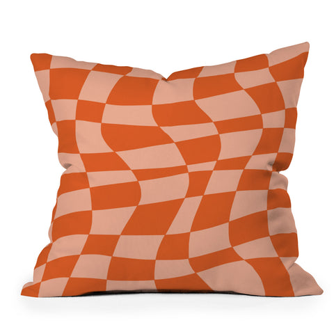 Little Dean Checkered beige and orange Outdoor Throw Pillow