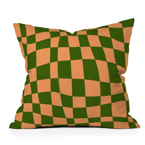 Little Dean Checkered yellow and green Outdoor Throw Pillow