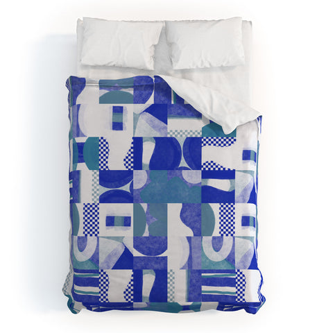 Little Dean Geometrical collage in blue shades Duvet Cover