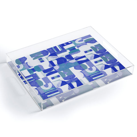 Little Dean Geometrical collage in blue shades Acrylic Tray