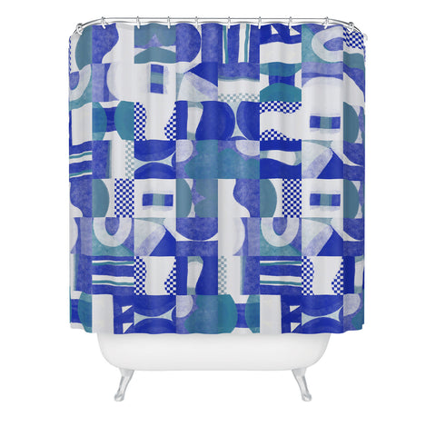 Little Dean Geometrical collage in blue shades Shower Curtain