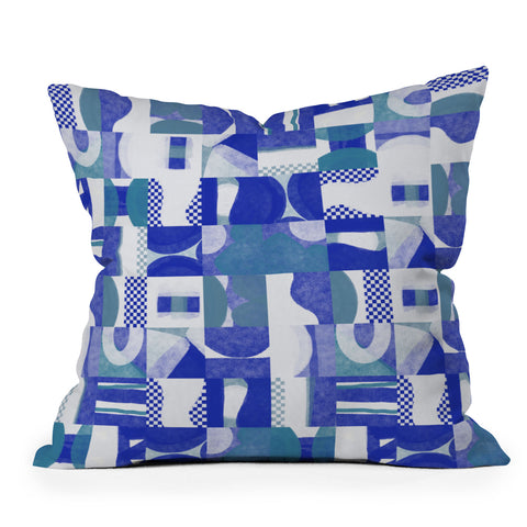 Little Dean Geometrical collage in blue shades Throw Pillow