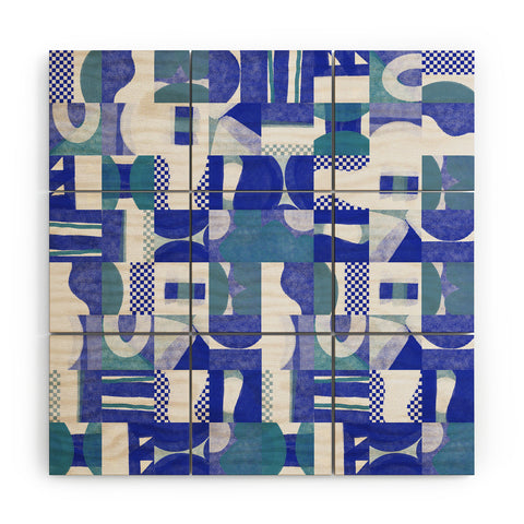 Little Dean Geometrical collage in blue shades Wood Wall Mural