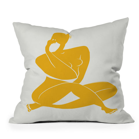 Little Dean Nude sitting in yellow Outdoor Throw Pillow