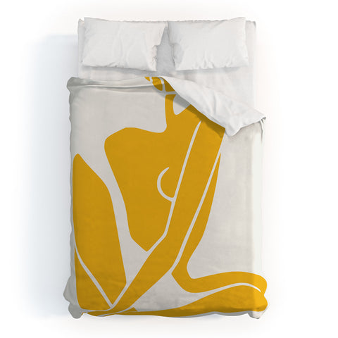 Little Dean Sitting nude in yellow Duvet Cover